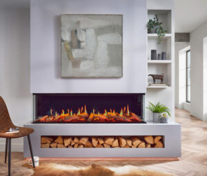 Luminosa 150 Electric Fire three sided in feature wall with picture